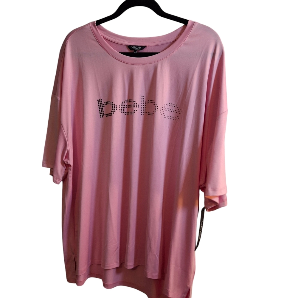bebe pink t-shirt with metallic stud logo plus size 3x